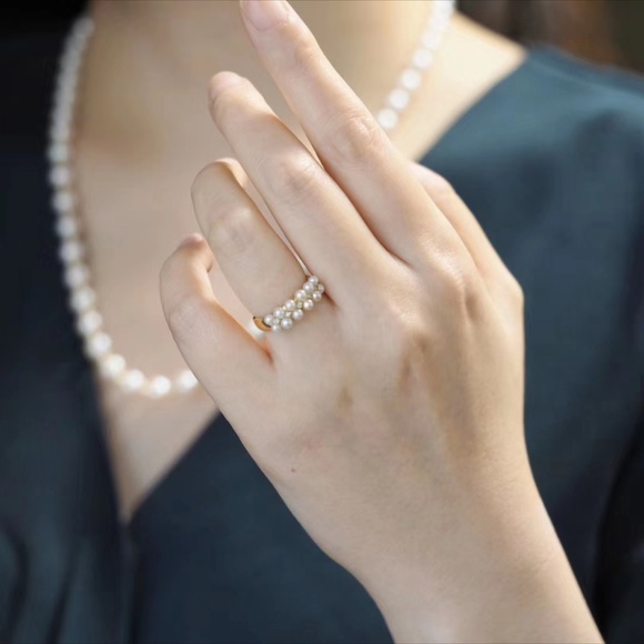 ✨18K Gold Diamond AKOYA Pearls Ring 7.5 - Picture 2 of 11